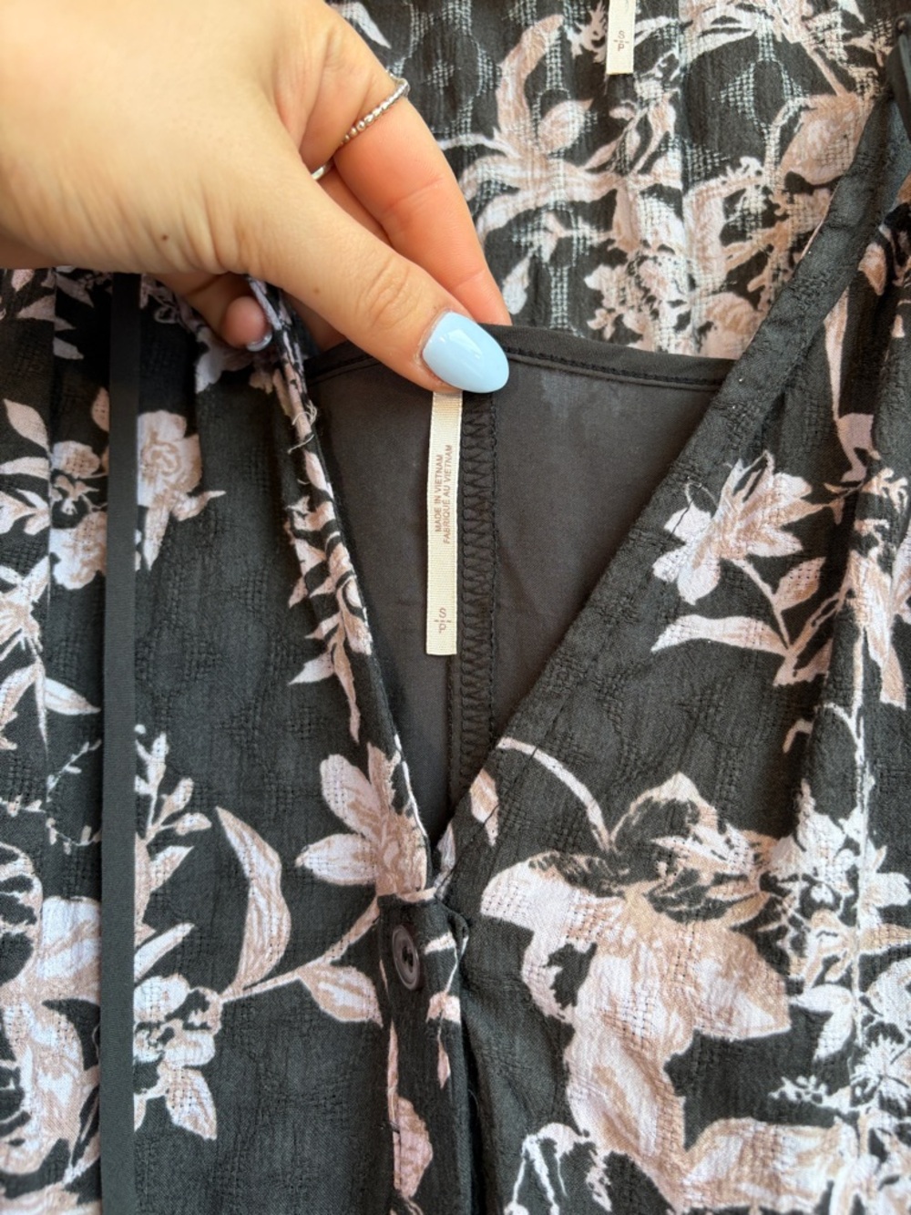 Free People Black Mini Dress with Pink Floral Print - Picture 4 of 6